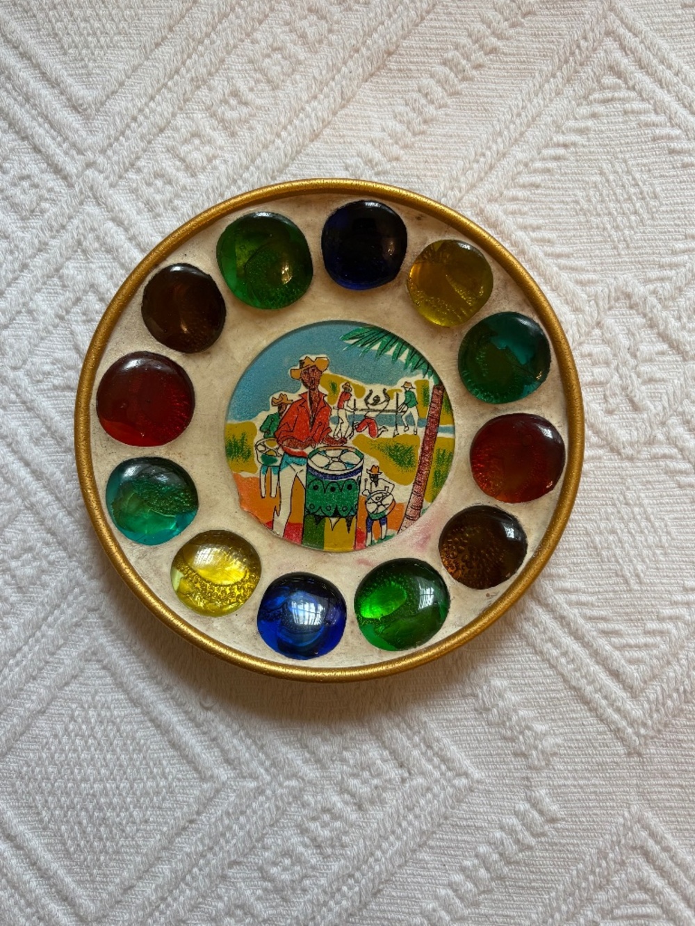 Vintage Glass Bubble Droplet Jamaica Souvenir Coaster / Trinket Dish - MCM